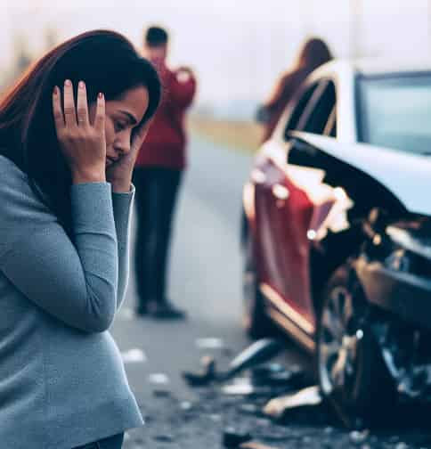 woman at car accident